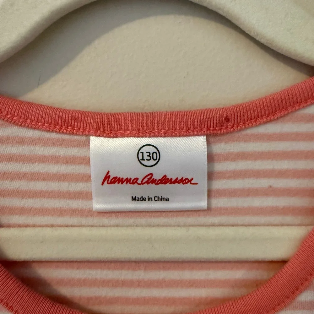 Hanna‎ Andersson Girls Pink Striped Purple Floral Tiered Dress Size 130 US 8-10